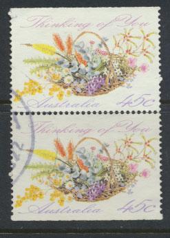 Australia SG 1318  Used pair- Greetings - Flowers top /bottom imperf