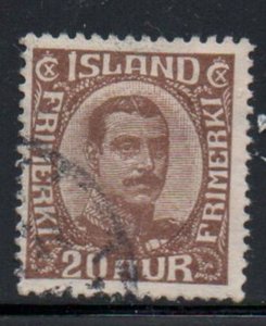 Iceland Sc 119 1922 20 aur chocolate Christian X stamp used