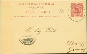 Sarawak 1898 3c Pre-Paid Postcard to Germany Fine & Attractive