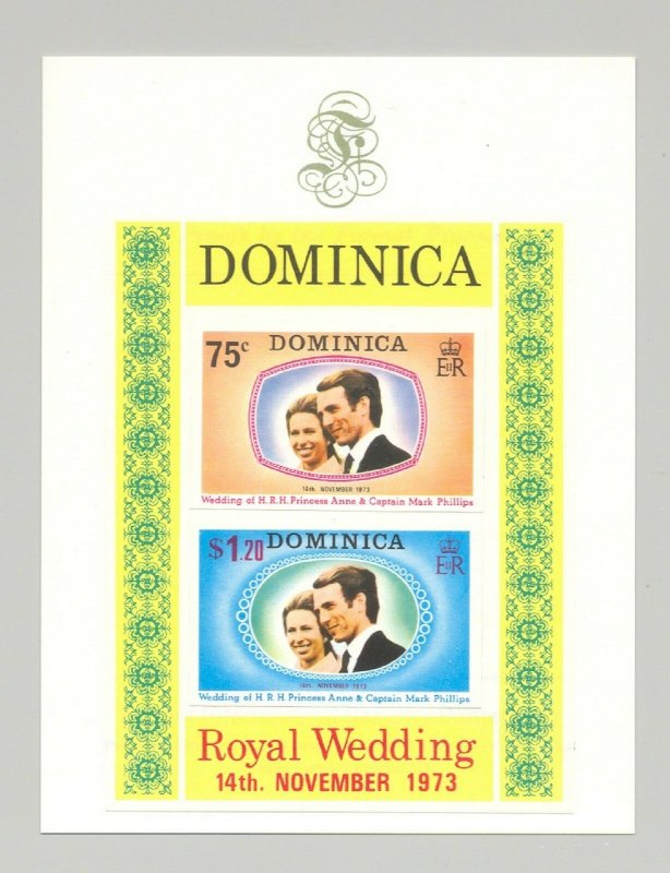 Dominica #373a 1973 Royal Wedding 2v imperf proofs affixed to proof background