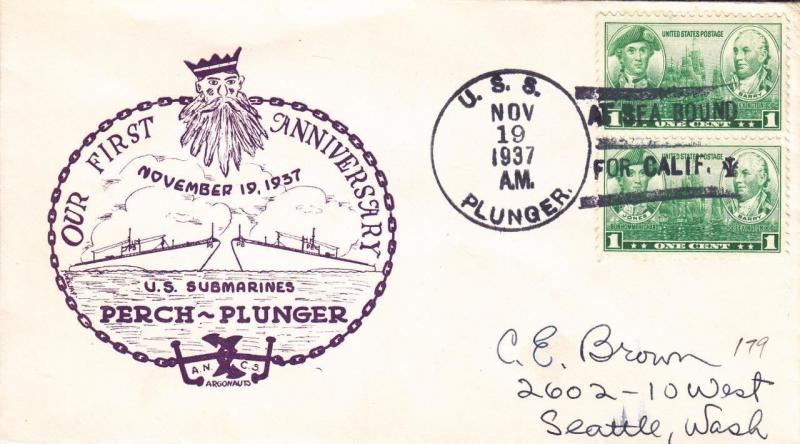 USS Plunger SS-179, 1st Anniversary, Nov 19, 1937 (N5176)