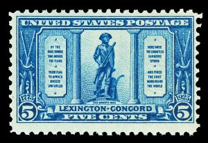 Scott 619 1925 5c Dark Blue Lexington-Concord Issue Mint Fine+ OG NH Cat $26