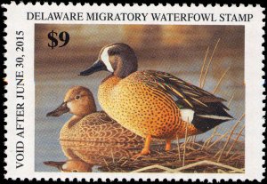 DELAWARE  #35  2014  STATE DUCK STAMP BLUE WINGED TEAL by Jeffrey Klinefelter