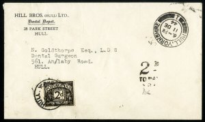 Great Britain Stamps XF Choice 1944 2¢ Postage Due Hull Yorkshire Cover