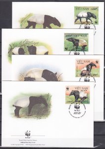 Vietnam Dem Rep., Scott cat. 2627 A-D. WWF-Mammals issue. 4 First day covers. ^