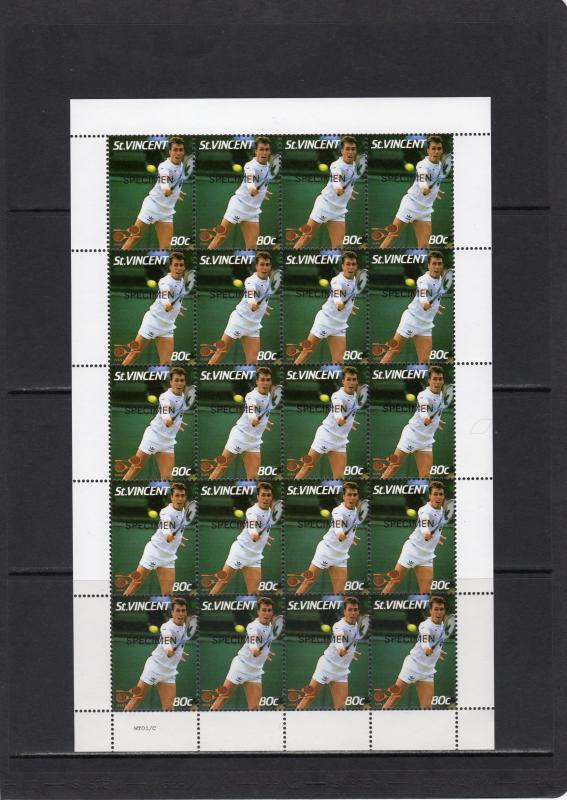 St.Vincent 1987 Sc#988/995 WIMBLEDON TENNIS CHAMPIONSHIPS 8 Sheetlets SPECIMEN