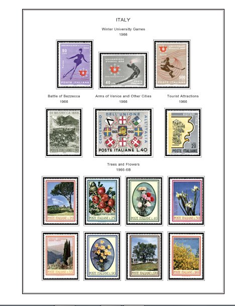 COLOR PRINTED ITALY 1966-1989 STAMP ALBUM PAGES (79 illustrated pages)