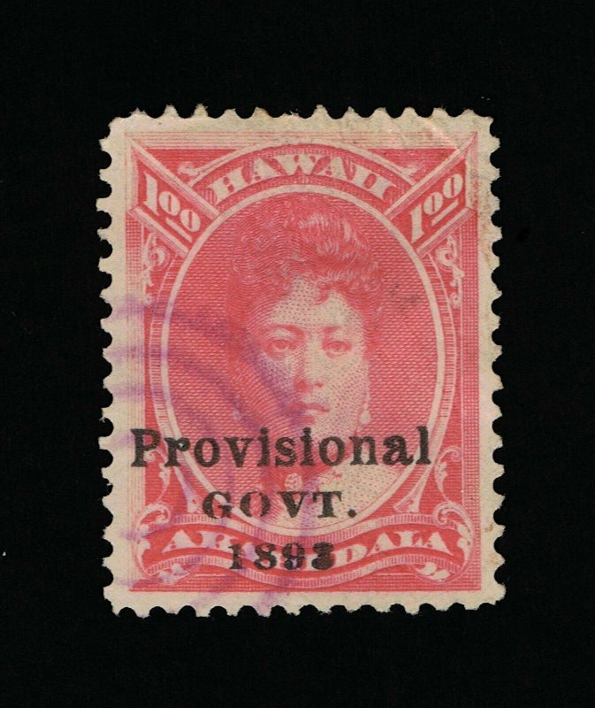 GENUINE HAWAII SCOTT #73 VF-XF USED 1893 RED ROSE OVERPRINTED IN BLACK