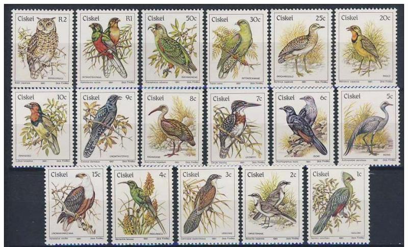 CISKEI 17 SETS BIRDS OF PREY PARROTS OWLS X1