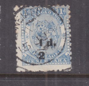 TONGA, 1893 1/2d. in Black on 1d. Ultramarine, used.