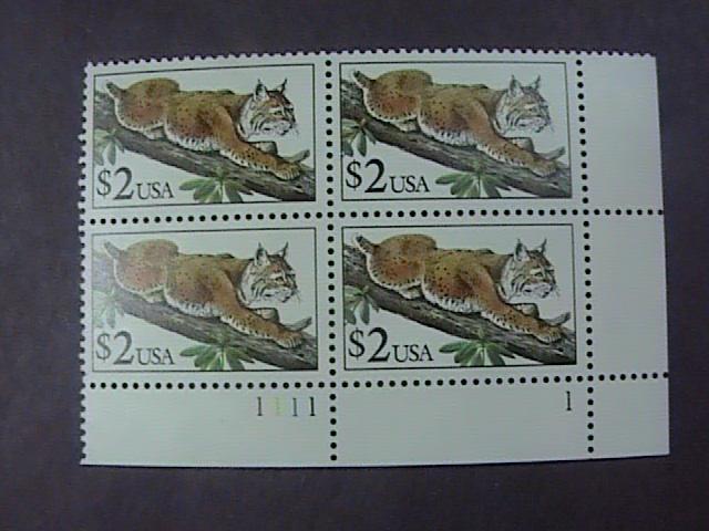 U.S.# 2482-MINT/NEVER HINGED--LR PLATE # BLOCK 4---BOBCAT $2.00--P#11111-1990