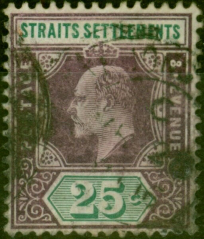 Straits Settlements 1905 25c Dull Purple & Green SG133b Chalk Good Used 
