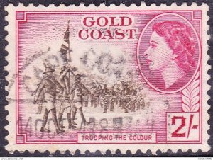 GOLD COAST 1954 QEII 2/- Brown-Olive & Carmine SG179 FU