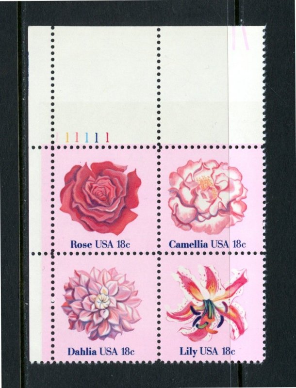 SCOTT  1876-79  FLOWERS  18¢  PLATE BLOCK  MNH  SHERWOOD STAMP