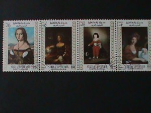 ​SOUTH ARABIA-WORLD FAMOUS PAINTINGS STRIP VF-FANCY CANCEL LAST ONE