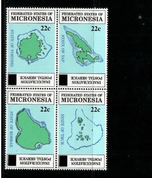 Micronesia 1986 - Island States - Block of 4 Surcharged Stamps Scott #48-51 MNH