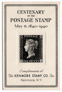 (I.B) US Cinderella : Postage Stamp Centenary Card 1940 (Kenmore Stamp Co) 