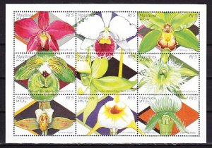 Maldives, Scott cat. 2105. Orchids sheet of 9.