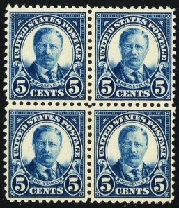 557, Mint VF NH 5¢ Block of Four Stamps CV $140.00 -- Stuart Katz