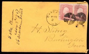 US 1867 POST CIVIL WAR COVER CHICAGO, ILL DOUBLE CHOP CROSS ROADS CANCELS TYING