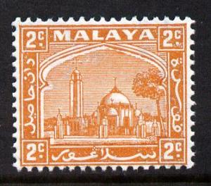 Malaya - Selangor 1935-41 Mosque 2c orange P14x14.5 unmou...