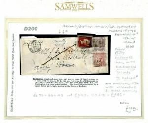 GB Scotland Cover 3-COLOUR FRANKING *Poste Restante* 1860 Forwarded Ireland D200 