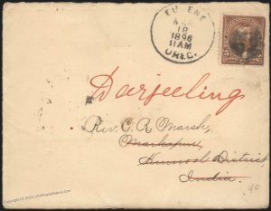 USA 1898 Eugene Oregon to INDIA Cover 5c Grant SEA POST OFFICE 108427