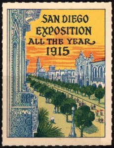1915 US Poster Stamp San Diego Exposition All The Year 1915