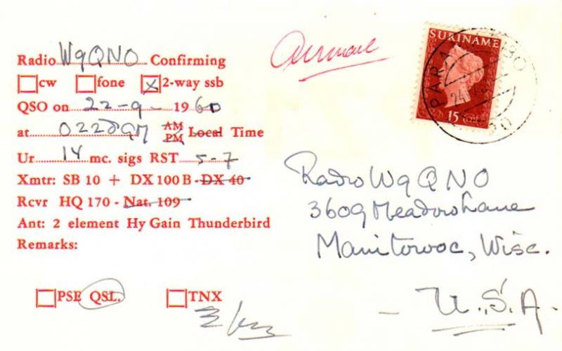 Suriname 15c Wilhelmina 1961 Paramaribo, 20 Postcard Airmail to Manotowoc, Wis.