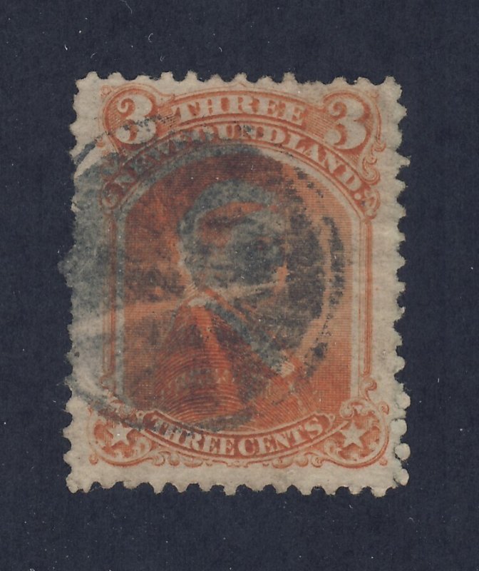 Newfoundland  Stamp #33-3c Orange Used Fine+  Guide Value = $125.00
