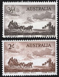 AUSTRALIA F-VF/NH Sc 281-2 - Complete 1955 Pioneers Set - P.O. Fresh