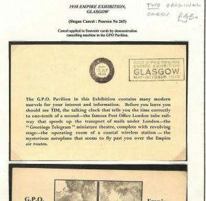 GB Machine 1938 GPO PAVILION *Empire Exhibition* Glasgow SLOGAN Cards{2} AG165