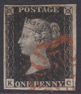 SG 1 1d intense black plate 8 lettered KC. Very fine used part red Maltese...