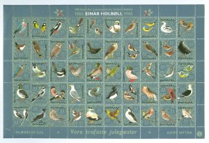 Denmark. 10 Christmas Seal,Sheet 1965, Mnh. Folded. 50 Birds.Owl,Falcon. CV=$.