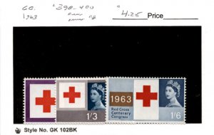 Great Britain, Postage Stamp, #398-400 Mint NH, 1963 Red Cross (AB)