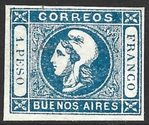 Argentina | Buenos Aires 1859 Liberty Head 1P Blue, Fine Impr. #10 VF CV $40.00-