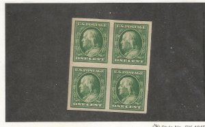 US SCOTT# 383, IMPERF BLOCK OF 4, MLH, OG