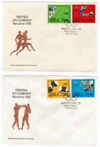 Poland 1992 FDC Stamps Scott 3095-3098 Summer Olympic Games Sport Boxing Cycling