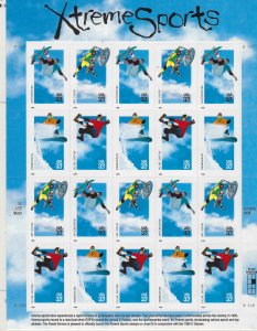 US #3324A 1999 EXTREME SPORTS - PANE OF 20 33 CENT STAMPS-MINT NEVER HINGED