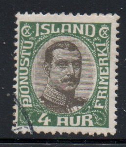 Iceland Sc O41 1920 4 aur Christian X deep green & gray Official stamp used