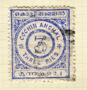 INDIA;   COCHIN 1903 early classic thick paper issue fine used 3p. value