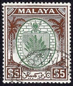 Negri Sembilan SG62 1949 5 dollar Green and Brown TOP VALUE Cat 120 pounds