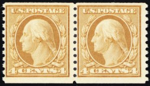 495, Mint NH 4¢ Coil Pair - SCV $50.00 -- Stuart Katz
