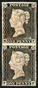 Penny Grey Black (EF/FF) Pair Plate 1a Superb Four Margins