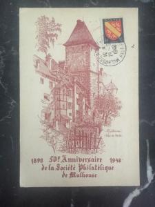 1948 Mulhouse France Picture Postcard Cover  50th Anniversary Of The Philatelic