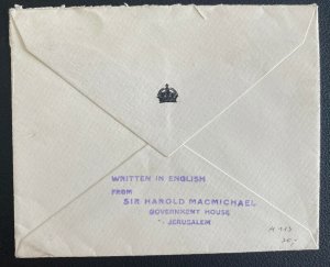 1941 Jerusalem Palestine Government House Official Cover To England Macmichael