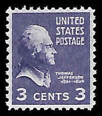 PCBstamps   US # 807 3c Jefferson, MNH, (10)