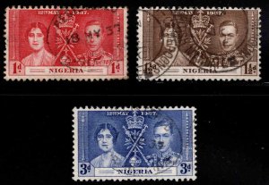 Nigeria Scott 50-52 Used 1937 Coronation stamp set