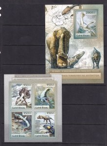 Guinea-Bissau 2012 Antarctic Fauna Fossils Prehistoric Block + S/Sheet MNH