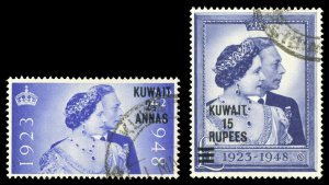 Kuwait 1948 KGVI Silver Wedding set complete VFU. SG 74-75. Sc 82-83.